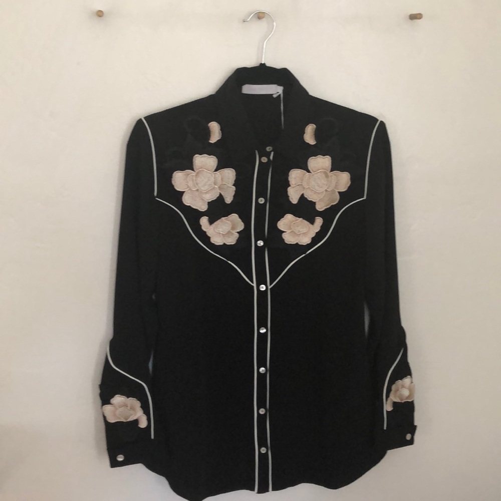 Anne Fontaine Black Floral Button Down Shirt